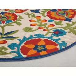 Kirklands Home Abstract Floral Outdoor Round Area Rug, 5 ft. Multi Discount