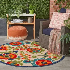 Kirklands Home Abstract Floral Outdoor Round Area Rug, 5 ft. Multi Discount