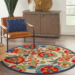 Kirklands Home Abstract Floral Outdoor Round Area Rug, 5 ft. Multi Discount