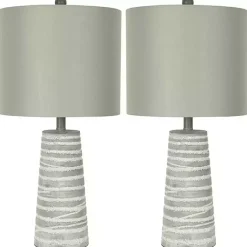 Kirklands Home Abstract Gray Ribbed Stripes Table Lamps, Set of 2 White Discount