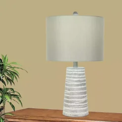 Kirklands Home Abstract Gray Ribbed Stripes Table Lamps, Set of 2 White Discount