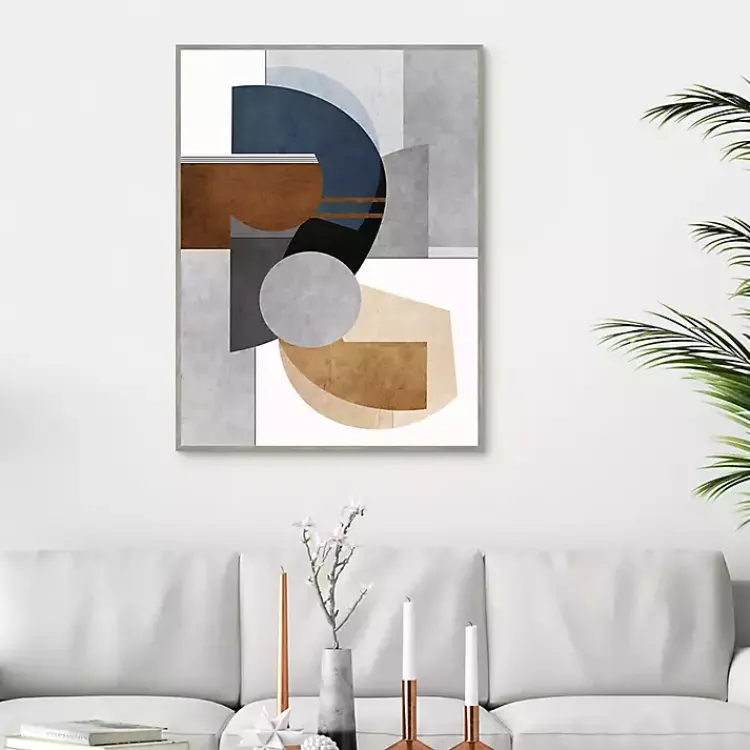 Kirklands Home Abstract Organic Shapes Framed Canvas Art Print Gray New