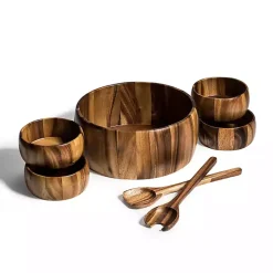 Kirklands Home Acacia 7-pc. Salad Bowl and Servers Set, 12 in. Brown Clearance