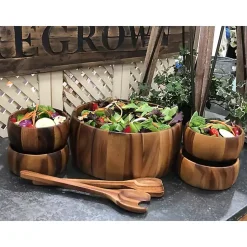 Kirklands Home Acacia 7-pc. Salad Bowl and Servers Set, 12 in. Brown Clearance