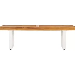 Kirklands Home Acacia Wood and Metal Monti Outdoor Bench White Online