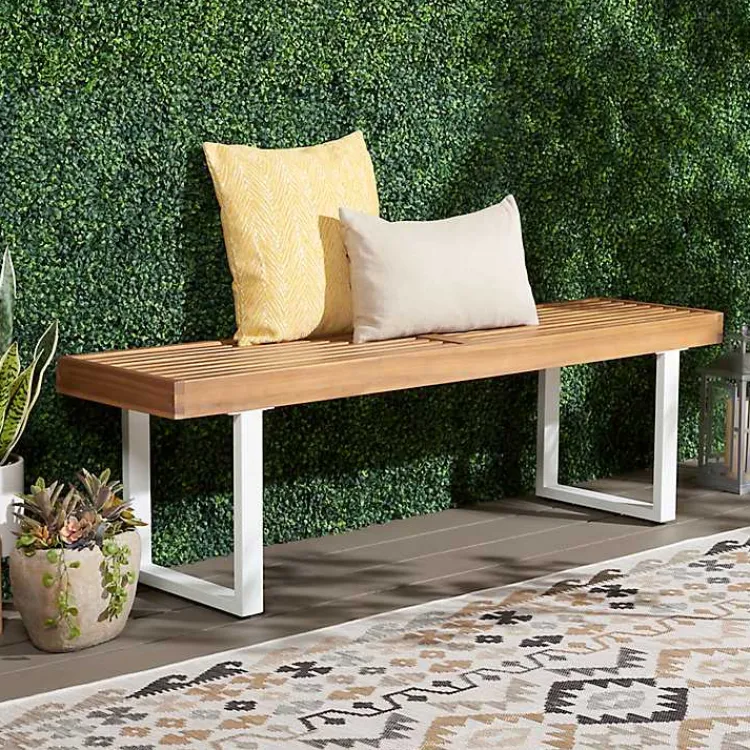 Kirklands Home Acacia Wood and Metal Monti Outdoor Bench White Online