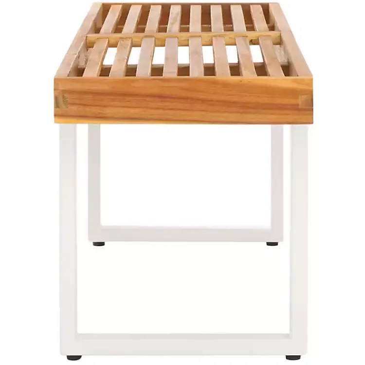 Kirklands Home Acacia Wood and Metal Monti Outdoor Bench White Online