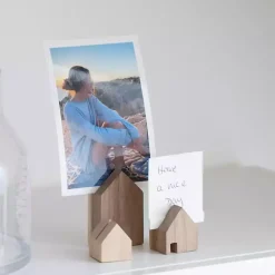 Statues & Figurines>Kirklands Home Acacia Wood House Photo Holders, Set of 3