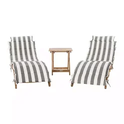 Kirklands Home Acacia Wood 3-pc. Chaise Set with Striped Cushions