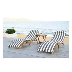 Kirklands Home Acacia Wood 3-pc. Chaise Set with Striped Cushions