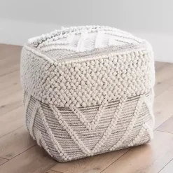 Poufs & Floor Cushions>Kirklands Home Adele Neutral Hand Knotted Pouf Ivory