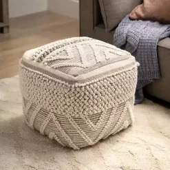 Poufs & Floor Cushions>Kirklands Home Adele Neutral Hand Knotted Pouf Ivory