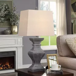 Kirklands Home Aged Black Candlestick Base Table Lamp, 33 in. Tan Hot