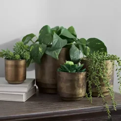 Kirklands Home Aged Brass Flower Pots, Set of 4 Brown New