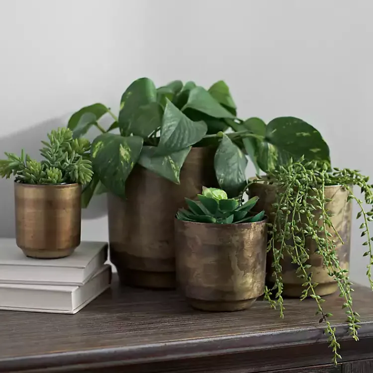 Kirklands Home Aged Brass Flower Pots, Set of 4 Brown New