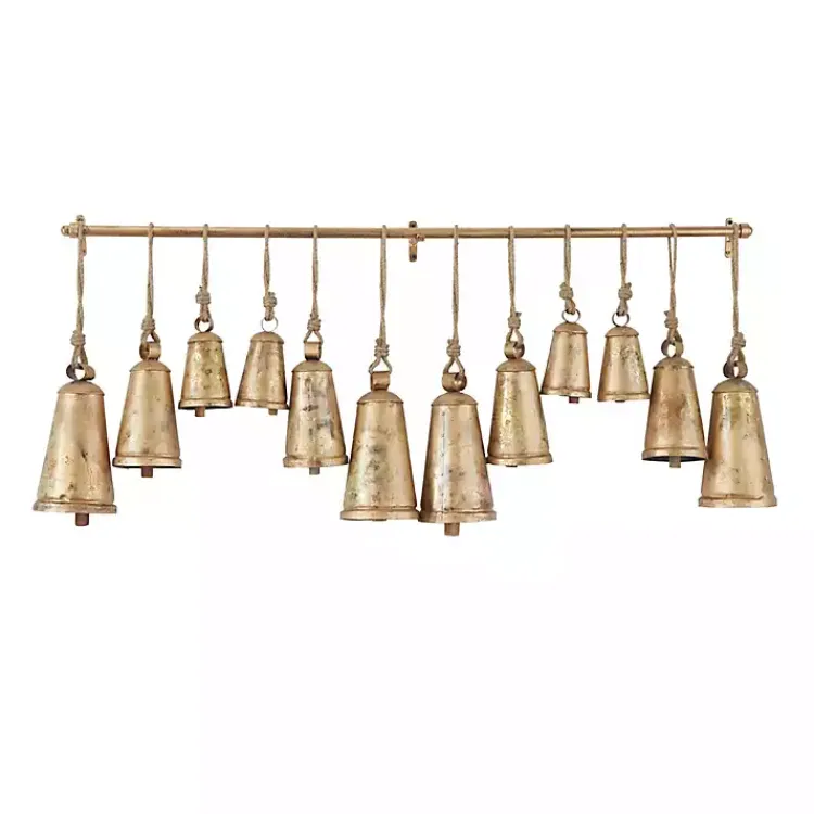 Decorative Accents>Kirklands Home Aged Triangle Bells Wall Plaque Gold