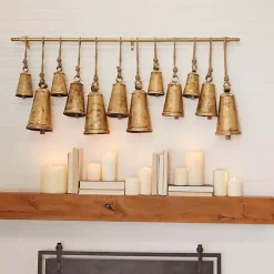 Decorative Accents>Kirklands Home Aged Triangle Bells Wall Plaque Gold