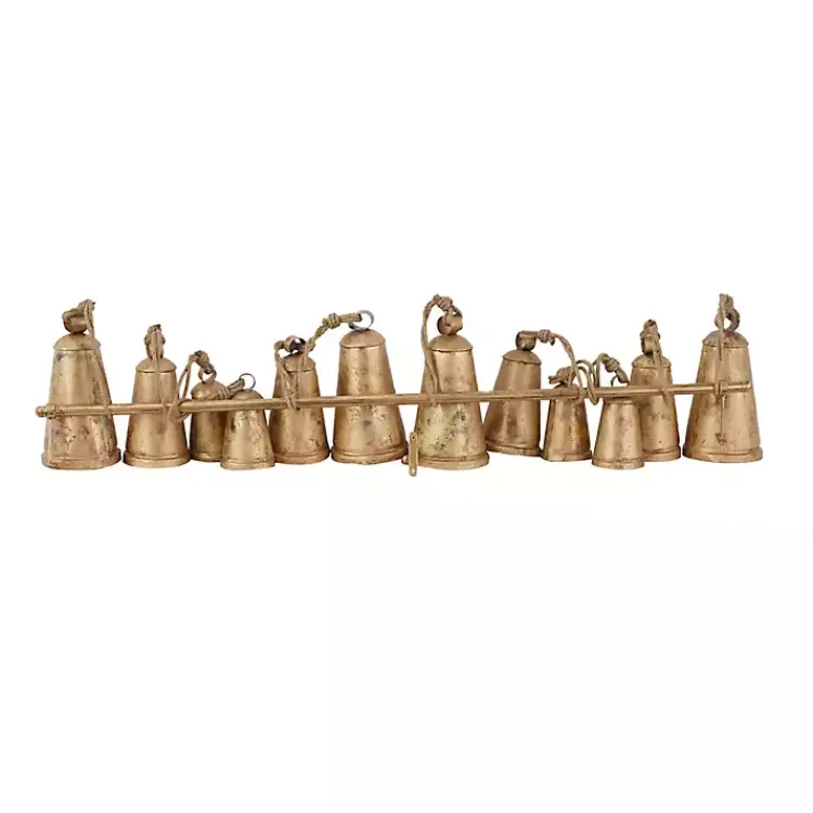 Decorative Accents>Kirklands Home Aged Triangle Bells Wall Plaque Gold
