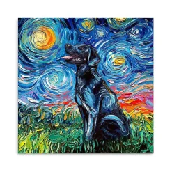 Kirklands Home Aja Trier Black Lab Starry Night Canvas Print New