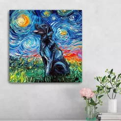 Kirklands Home Aja Trier Black Lab Starry Night Canvas Print New
