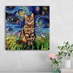 Kirklands Home Aja Trier Brown Tabby Starry Night Canvas Print Hot