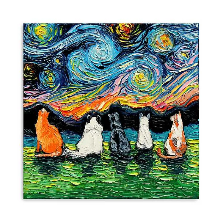 Kirklands Home Aja Trier Cat Friends Starry Night Canvas Print Clearance