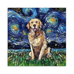 Kirklands Home Aja Trier Golden Starry Night Canvas Art Print New