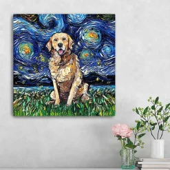 Kirklands Home Aja Trier Golden Starry Night Canvas Art Print New
