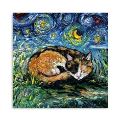 Kirklands Home Aja Trier Sleepy Calico Starry Night Canvas Print New