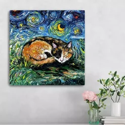Kirklands Home Aja Trier Sleepy Calico Starry Night Canvas Print New