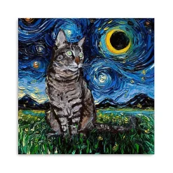 Kirklands Home Aja Trier Tabby Cat Starry Night Canvas Art Print Hot