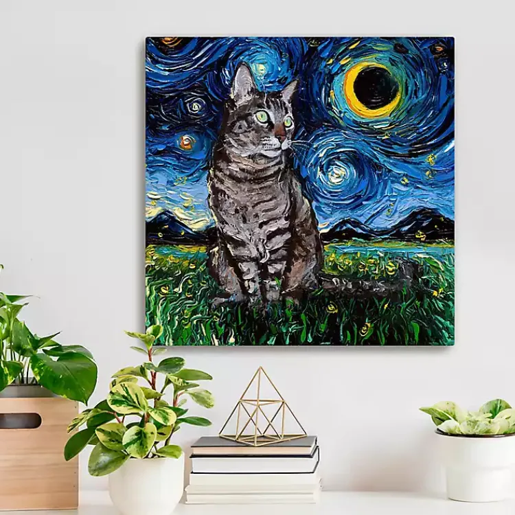 Kirklands Home Aja Trier Tabby Cat Starry Night Canvas Art Print Hot