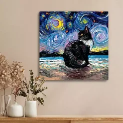 Kirklands Home Aja Trier Tuxedo Cat Starry Night Canvas Art Print Best
