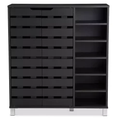 Kirklands Home Aldrich Black Slatted Shoe Storage Cabinet Outlet