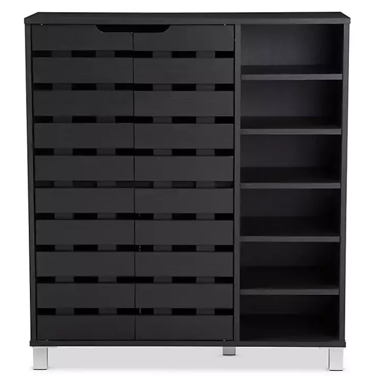 Kirklands Home Aldrich Black Slatted Shoe Storage Cabinet Outlet