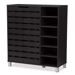 Kirklands Home Aldrich Black Slatted Shoe Storage Cabinet Outlet