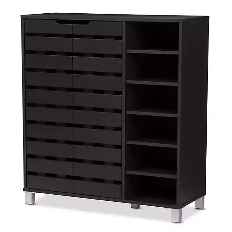Kirklands Home Aldrich Black Slatted Shoe Storage Cabinet Outlet