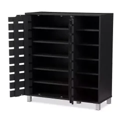 Kirklands Home Aldrich Black Slatted Shoe Storage Cabinet Outlet