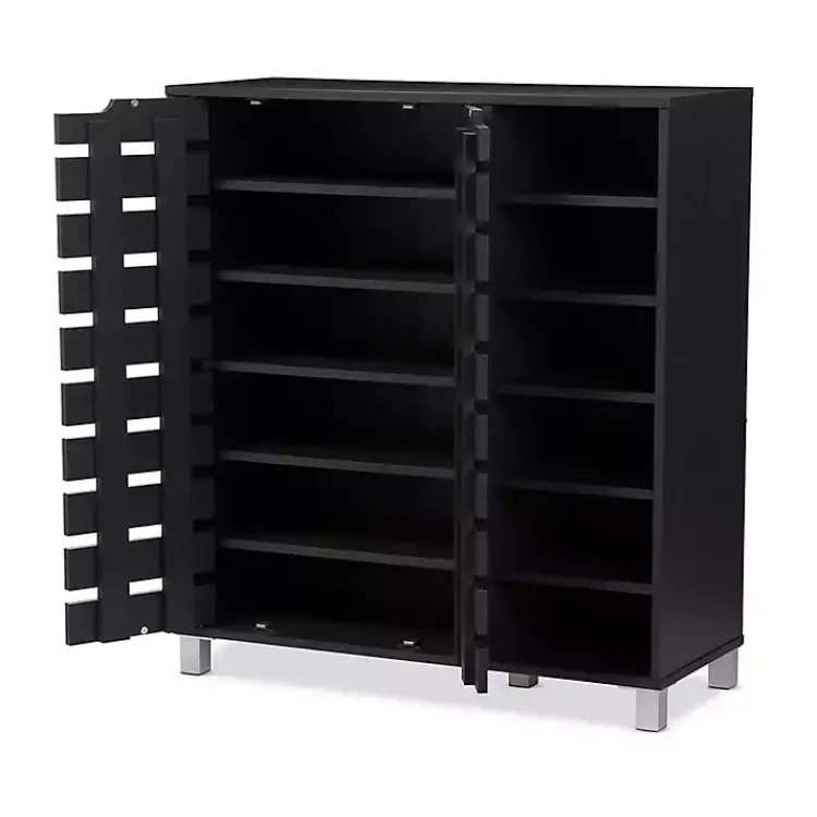 Kirklands Home Aldrich Black Slatted Shoe Storage Cabinet Outlet