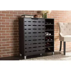 Kirklands Home Aldrich Black Slatted Shoe Storage Cabinet Outlet