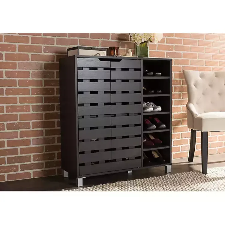 Kirklands Home Aldrich Black Slatted Shoe Storage Cabinet Outlet