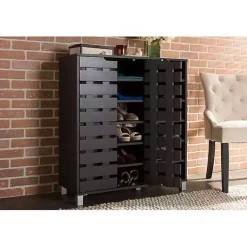 Kirklands Home Aldrich Black Slatted Shoe Storage Cabinet Outlet