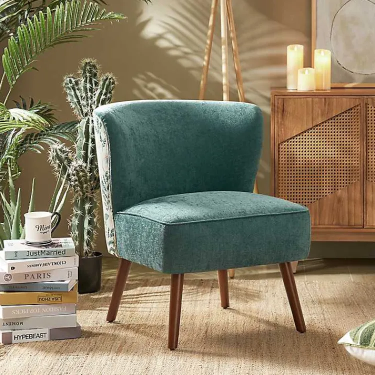 Kirklands Home Alex Teal Upholstered Floral Back Accent Chair Green Outlet