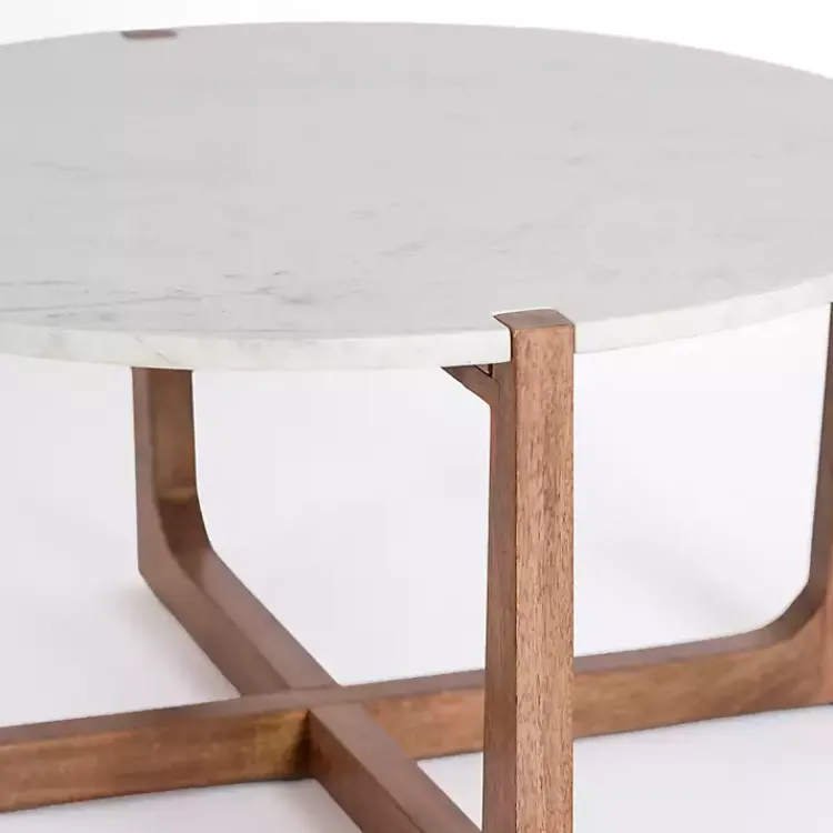 Kirklands Home Allen Wood and Marble Round Coffee Table White Sale