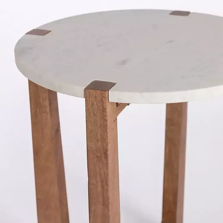 Kirklands Home Allen Wood and Marble Round Side Table White