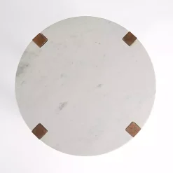 Kirklands Home Allen Wood and Marble Round Side Table White