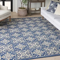 Kirklands Home Aloha Blue Geometric Indoor/Outdoor Area Rug, 5x7 New