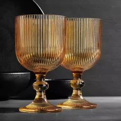 Kirklands Home Amber Ribbed Goblet Wine Glasses, Set of 4 Orange Sale