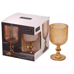 Kirklands Home Amber Ribbed Goblet Wine Glasses, Set of 4 Orange Sale