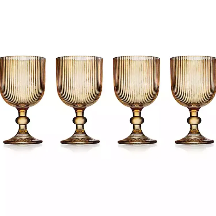 Kirklands Home Amber Ribbed Goblet Wine Glasses, Set of 4 Orange Sale